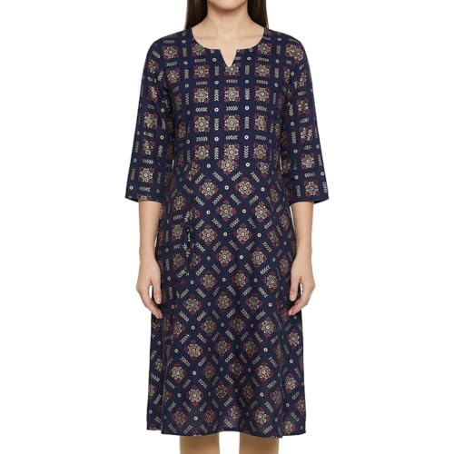 Image of Women's Pink Floral Printed Midi Dress, 3 /4 Sleeves, Notch Neck, A-Line Fit and Flare