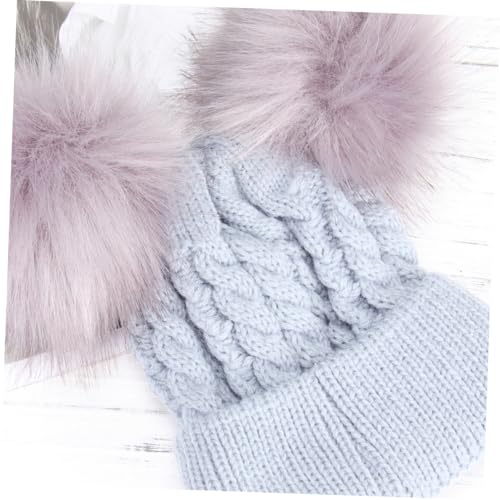 KESYOO Boys and Girls Twisted Knit Hat Double Hairball Design Warm Grey Beanie for Boys and Girls Cozy Headwear for Outdoor Fun2