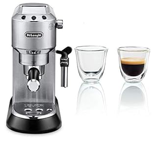 De'Longhi Dedica EC685.M Macchina da Caffè Espresso Manuale e Cappuccino + 2 bicchieri espresso, Caffè in Polvere o in Cialde E.S.E., 15 bar, 1350 W, Argento
