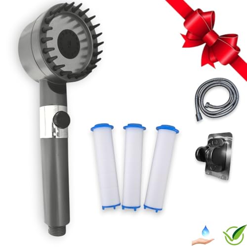 WAKÏRI Alcachofa de Ducha de Alta Presión con Filtro Antical, Incluye Manguera, Soporte y Filtros de Repuesto, Cabezal de Ducha con Filtro para Agua Dura, Ahorro de Agua, Set Ducha Alta Presion