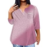 Womens Plus Size Tops Dressy Casual 3/4 Sleeve V Neck Shirts Ladies Oversized Tie Dye Gradient Blouses Loose Trendy Spring Clothes Clothing Top Blouse Shirt for Women 2024 Pink 4X-Large