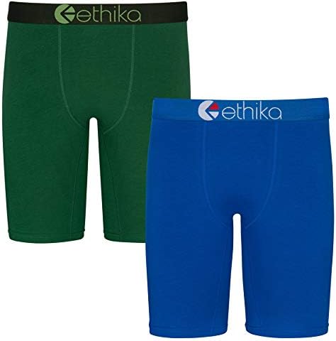 Ethika Mens Staple Boxer Brief | 2-Pack Blue and Green (Green, Small)