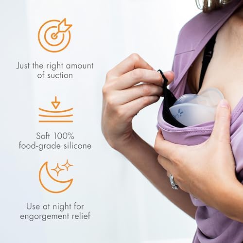 Boon Trove Silicone Manual Breast Pump - Passive Milk Collector with Plug - Hands Free Pumping for Nursing - Breastfeeding Essentials - Teal Plug - 1 Count - 4