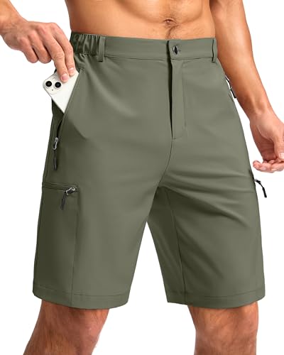 G Gradual Mens Hiking Cargo Shorts with 4 Zipper Pockets 9 Quick Dry Lightweight Casual Work Shorts for Men Golf Fishing(Grey Sage XL)