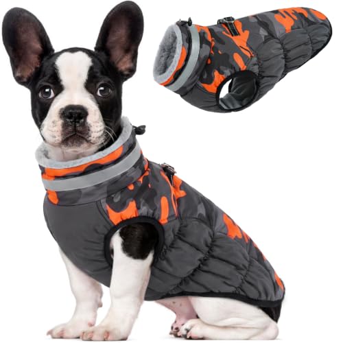 Image of Lelepet Dog Winter Coat with Harness, Waterproof Reflective Camo Jacket