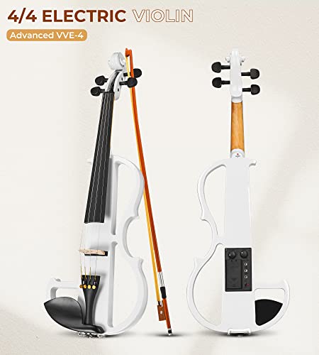 Vangoa Full Size 4/4 Electric Violin Solid Wood Electronic Silent Violin Fiddle Set with Carrying Hard Case, Shoulder Rest, Extra Strings, Audio Cable, Rosin, Bow, White - Image 6
