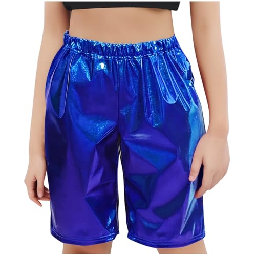 NATHGAM Girls Boys Metallic Shorts High Waist Straight Leg Y2k Dance Shorts Streetwear Kid Athletic Party Performance Outfits