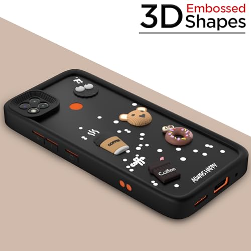 Image of Pikkme Back Cover for Redmi 10A / 10A Sport /Redmi 9 /9 Activ / 9C / Poco C31 | Cute Fun Cartoon 3D Bear Silicone Full Body Protection Bumper Cover (Black)