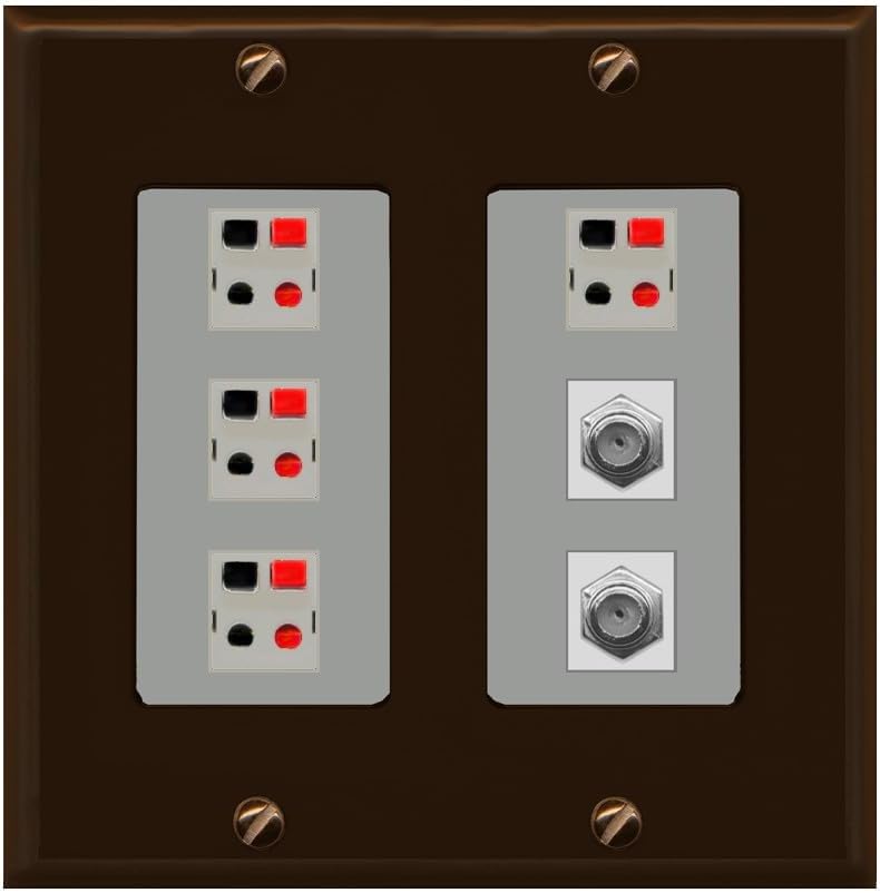 RiteAV 4 Speaker 2 Port Coax Cable TV Wall Plate - 2 Gang [Red/White]