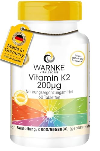 Vitamin K2 200μg - natürliches Menaquinon MK-7-60 Tabletten - hochdosiert & vegan | Warnke Vitalstoffe - Deutsche Apothekenqualität