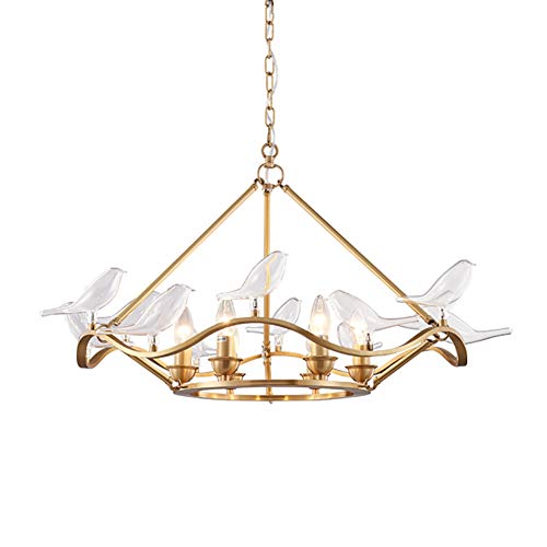 Lustre 9 têtes oiseau E14 or pour éclairage complet grand salon