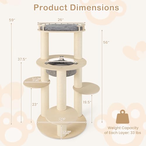 Tangkula Wood Cat Tree 59 pulgadas para gatos miniatura 4