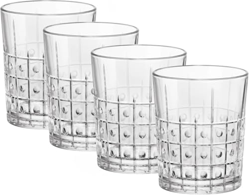 Bormioli Rocco Bartender Este 13.25 oz. Double Old Fashioned DOF Drinking Glasses for Cold Drinks, Juices, and Cocktails, Clear, Set of 4