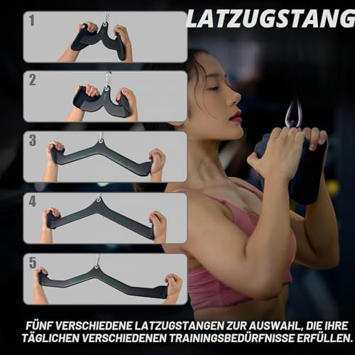 MARSAFIT Home Gym Fitness Rowing T-bar V-bar Pulley Cable Machine Attachments Bicep Curl Tricep LAT pulldown Bar Back Strength Training Handle Grips LAT Pull Down Bar Press Down Exercises (5PCS)