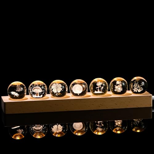 Image of Qianwei 3D Crystal Ball Flower Decor Crystal Ball with Led Lamp Base - Best Birthday Gifts for Man Teacher Boy Kids Girls Men - Sunflower Mushroom Clover Dandelion Lotus Peony Lily
