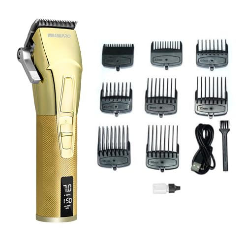 Image of WMARK NG-2036 Professional Zero Gapped Hair Clipper Self Sharpening Blade 6000 /7000 RPM 2 Speed Magnetic Motor Charging Adapter 8 Guide Comb Taper Lever Adjustment Runtime 120-150 min 2000 mAh, Gold