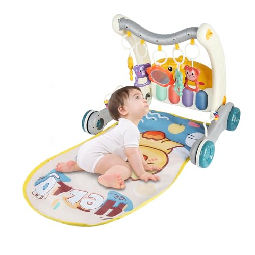 Homewell 2in1 Lauflernhilfe Babywalker und Baby Spielbogen mit Spieluhr & Melodie, Lauflernwagen Kippen verhindern, Hängen Sie 5 Spielzeuge auf, 72 * 43.5 * 42.5 cm