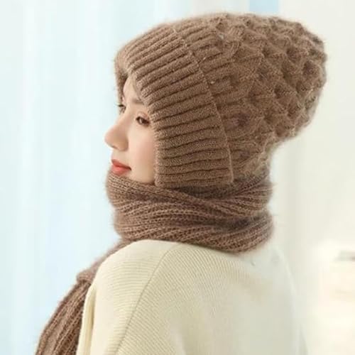 Friendlyk Winter Versatile Knitted Hooded Scarf for Women, Integrated Ear Protection Windproof Cap Scarf Hat for Women3