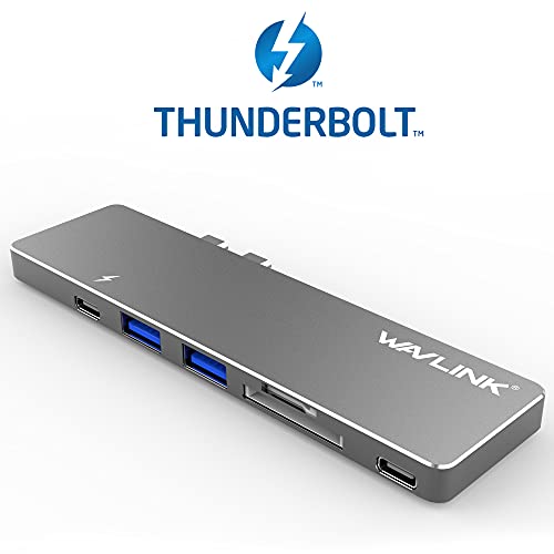 Wavlink Aluminum Usb-C Hub Adapter For Macbook Pro 2016/2017/2018 13?15'', Usb Min Dock - 5K@60Hz, 40Gb/S, 4K Hdmi, Pass-Through Charging, Sd/Micro Card Reader, 2 Usb 3.0, With Case-Grey #TOP2