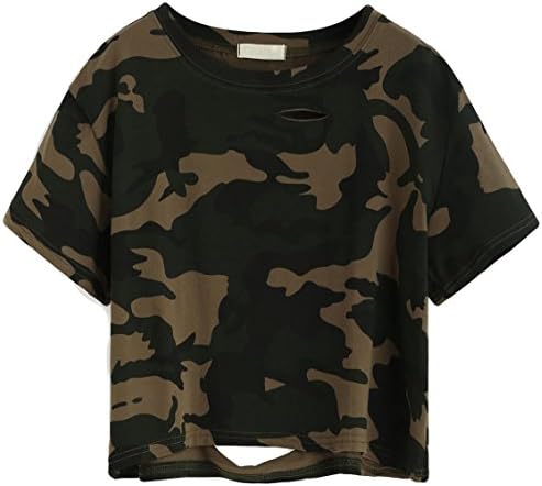 SweatyRocks Women's Summer Short Sleeve Tee Distressed Ripped Cro...