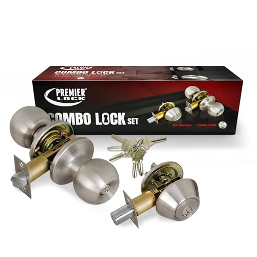Premier Lock ED03C-3 Entry Door Knob Deadbolt Combo Lock Set with 6-Keys, Satin Stainless Steel, 3-Pack