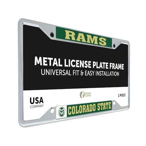Desert Cactus Colorado State University CSU Rams Car Accessories Metal License Plate Frame and Tag Holder for Front or Rear of Car (Mascot)