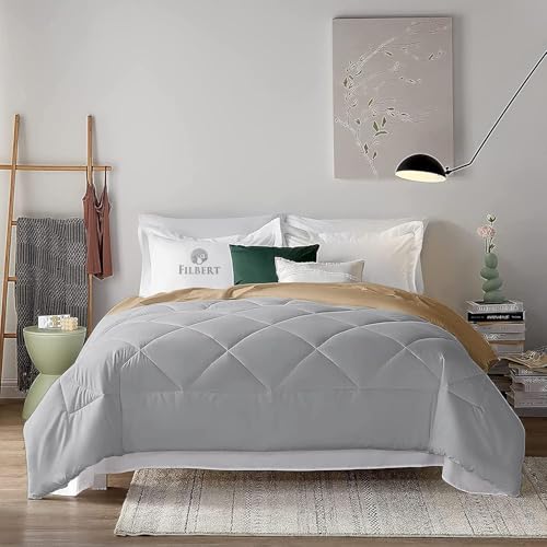 Image of Filbert 600 GSM Comforter for King Size | Super Warm Winter Quilt /Rajai | Thick Microfiber Blanket with Cloud-Soft Fill | Luxury Bedding for Winters - 92x106 Inch | Silver /Beige