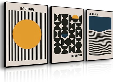 3Pcs Bauhaus Style Wall Art Bohemian Abstract Wall Decor Minimalist Canvas Mid Century Moderngeometry Poster Prints Painting Picture Suitable for Living Room Bedroom （12x16 unframed）