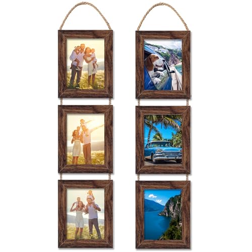 4x6 Wall Hanging Picture Frames Collage with 3 Opening Frames Brown 2 Pack