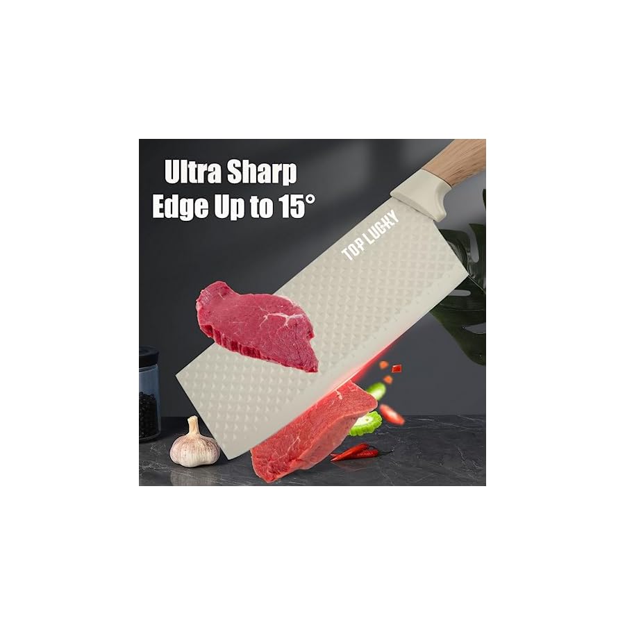 Knife Set, Wiztoynia 6-Piece Khaki Kitchen Knife Set for Home, Anti-Rust Non-stick Stainless Steel Sharp Chef Knife Set with Universal Knife Block for Kitchen, Ergonomical Design (Khaki)