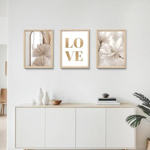 Impression sur toile fleurs beiges ensemble de 3 cadres déco - 3
