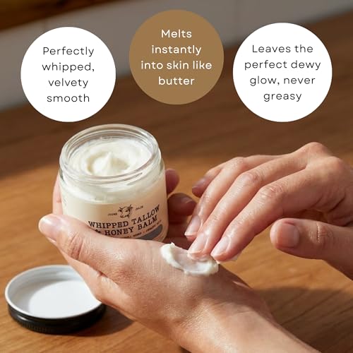 Jeune Jolie Whipped Grass-Fed Tallow Balm & Manuka Honey For Skin Face Body - Organic Jojoba & All-Natural Moisturizing Cream for Nourished, Soft Skin - Handmade All-Natural Moisturizer (2 Oz, Unscented)