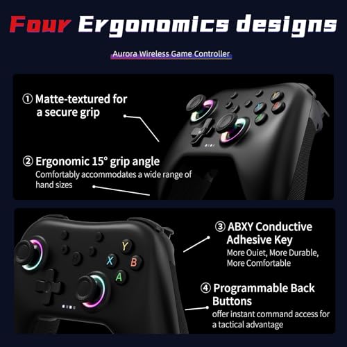 AceGamer Aurora II 2.4G Wireless Bluetooth Controller for PC/Android/Switch/iOS/Switch 2/Steam Deck with Rotary Motors, RGB Hall Effect Joysticks - Upgraded PC Gaming Controller and Back Buttons Lock by AceGamer - Image 6