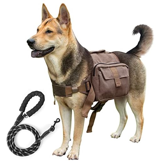 Dog Backpack Harness, Dog Hiking Backpack with Dog Leash Travel Camping Saddle Bag Rucksack for Medium & Large Dog (Medium, Dark Yellow)