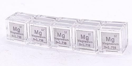 Image of 0.39 inch 10mm Magnesium Metal Cube Mg up to 99.9% Pure Periodic Table Element Engraved Density Collection Science Education Display Block Cube + Acrylic Case Box - 1PC