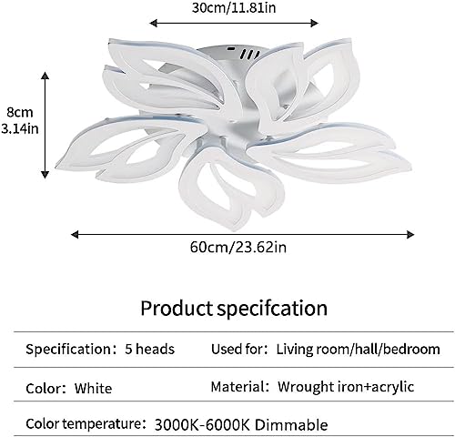 Becailyer Modern Ceiling Light, 60W Dimmable Led Ceiling Lamp With Remote Control, 23.6" White Acrylic Leaf Flush Mount Chandelier Close To Ceiling Light Fixture For Living Room Bedroom Dining Room #TOP5