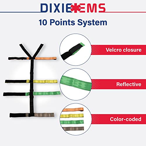 Dixie EMS Backboard Spider Straps, 10 Point Reflective, Color Coded