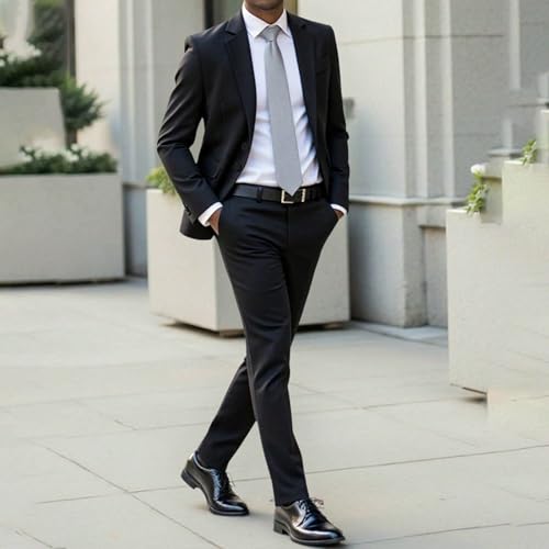 Cambkatl Men's Suit 2 Piece Sets Slim Fit One Button Blazer Jacket Dress Pants Business Casual Wedding Tuxedo Suits3