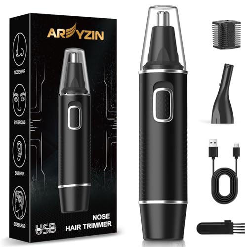 AREYZIN Nose Hair Trimmer for Men,Rechargeable Ear and Nose Trimmer,2 in 1 Painless Professional Eyebrow & Facial Hair Trimmer with IPX7 Waterproof Dual Edge Blades (Black)