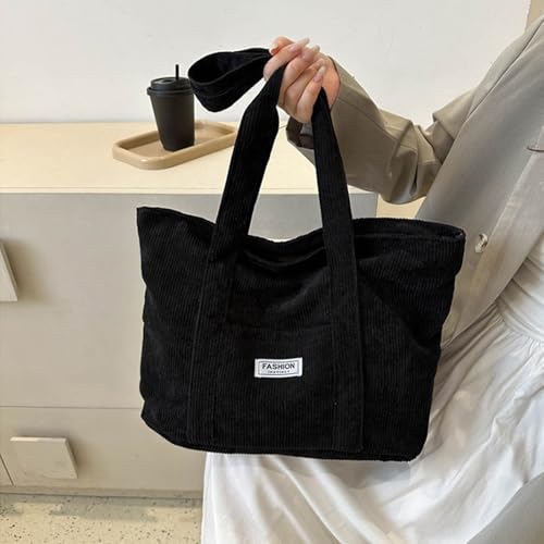 Borsa tote in velluto a coste da donna, borsa a tracolla in tela con tasche per viaggi, lavoro,...