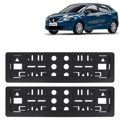 Image of KINGSWAY Baleno Car Number Plate Frames for All 2015 to 2018 Models of Maruti Suzuki Car Registration Plate Holders, Black Licence Plate Covers (Front and Rear), Universal Size 51.5 x 14.5 cm