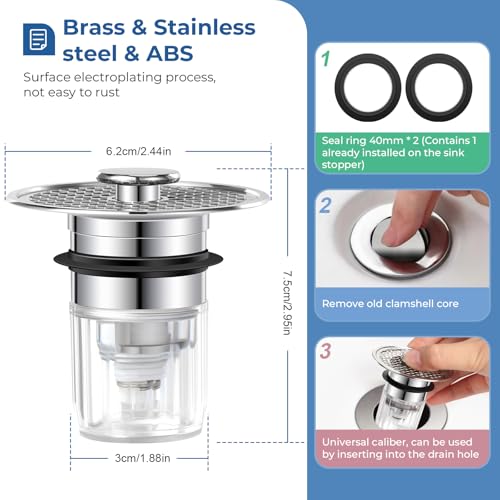 Blendura Waschbeckenstöpsel(32-42mm), Abflussstopfen Waschbecken mit Haarsieb Pop Up Abflusssieb, Bodenablauf Filter aus Edelstahl, Abflussstopfen mit Sieb Abnehmbar für Bad und Küche