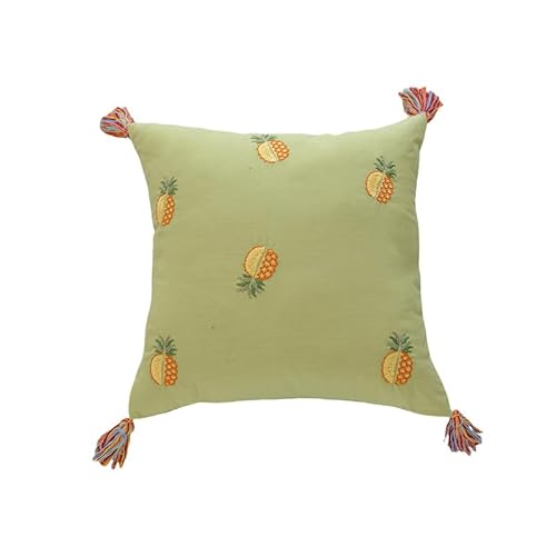 Boho Tassel Throw Pillow Covers 18x18 Inch Set of 2 Pineapple Embroidery Couch Square Pillow Cases for Sofa Bed Living Room
