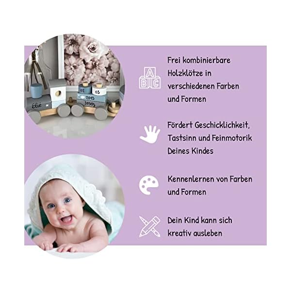 KIDSLINO Holz Eisenbahn blau - personalisierbar I Geschenk zur Geburt Jungen I Handmade Holzspielzeug mit Steckformen I… – Bild 4