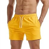 Picture of AIMPACT Mens Workout Sweat Shorts 5 Inch Cotton Casual Fitness Mens Athletic Gym Shorts with Pockets AM2351YellowXL