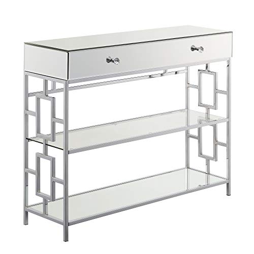 Convenience Concepts Town Square 1-Drawer Console Table with Shelves, Mirror Glass Chrome