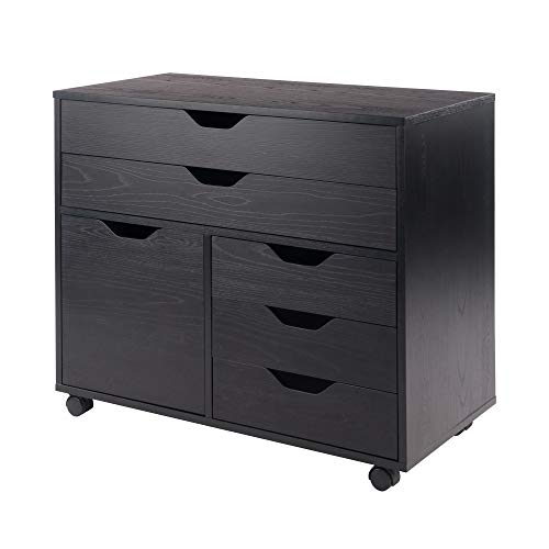 Winsome Halifax Wide Mobile Cabinet with 5- Drawers, for Home Office, Bedroom, Black