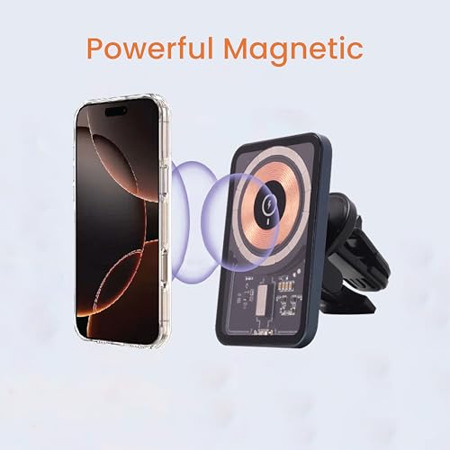 Image of JUST CORSECA SWIFTCHARGE Magnetic Wireless Car Charger | 15W Fast Charging | Transparent Design | Magnetic Lock | ABS & Aluminum Alloy Body | Compatible with MagSafe Devices (Black)