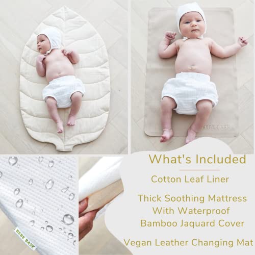 Bebe Bask Premium Baby Changing Basket - Organic Seagrass Moses Basket - Luxury Leaf Liner - Thick Bamboo Pad - Vegan Leather Baby Changing Mat - Trendy Boho Bassinet Changing Table Topper - Thumbnail 3