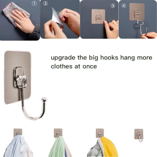Image of Self Adhesive Heavy Duty Wall Hooks for Hanging Transparent Stainless Steel Waterproof Hooks for Kitchen, Bathroom, Home & Office (Gold Kadi Hook)